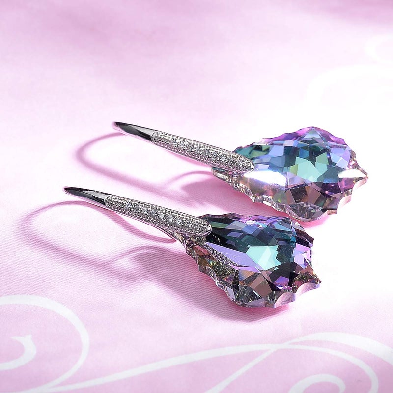 EleQueen 925 Sterling Silver CZ Baroque Drop Hook Earrings Vitrail Light Made with Austrian Crystals, Valentine's Day/Mother's Day/Christmas Jewelry Gift - Image 2